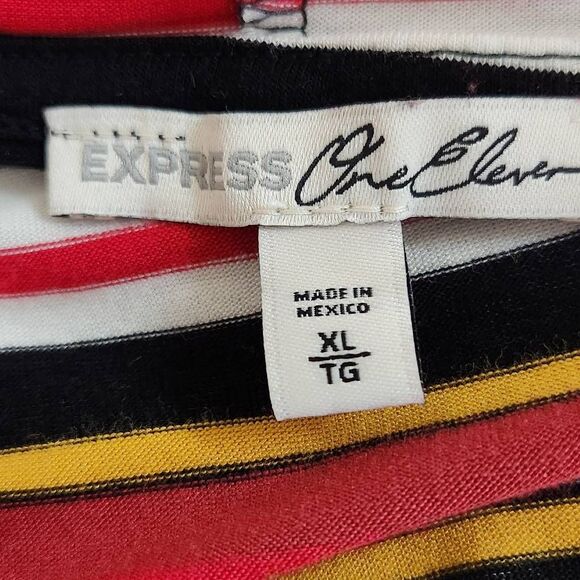 Express Red Stripe Cropped Hoodie Size XL Striped Knit Top with Hoodie - Picture 6 of 7